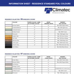 Standard foil colours listed for the Residence Collection Windows & Doors